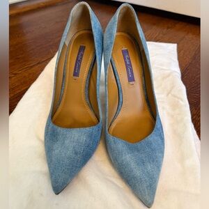 Ralph Lauren Denim-Look Pointed Toe Pumps in Light Blue